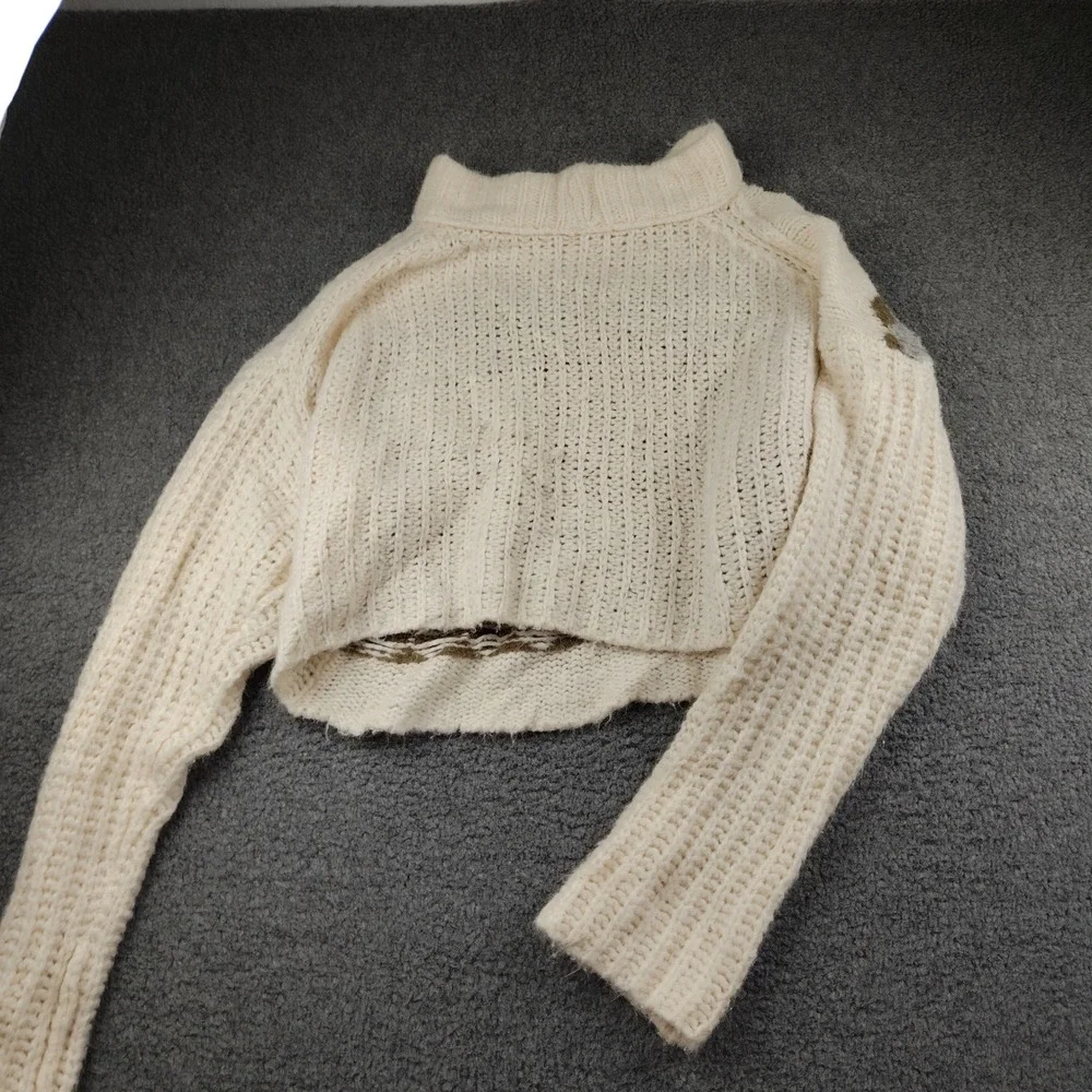 Free People Womens M Fair Isle Cropped Chunky Knit Sweater Cream Earth Tones